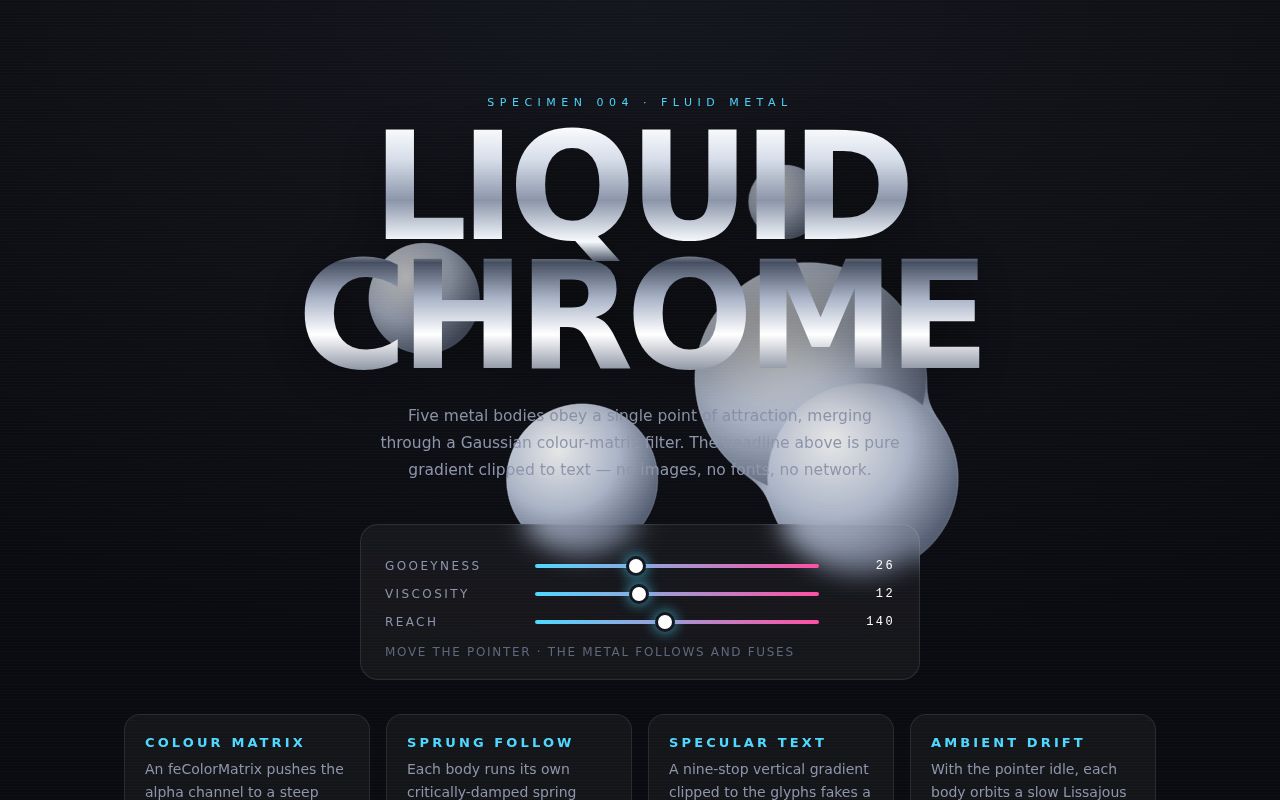 Screenshot of Liquid Chrome — Gooey Metal Fluid Study