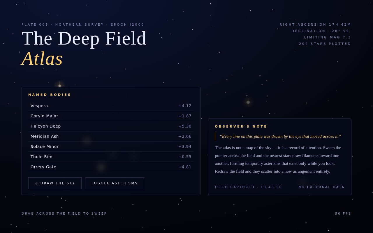 Screenshot of Deep Field Atlas — Interactive Constellation Plate
