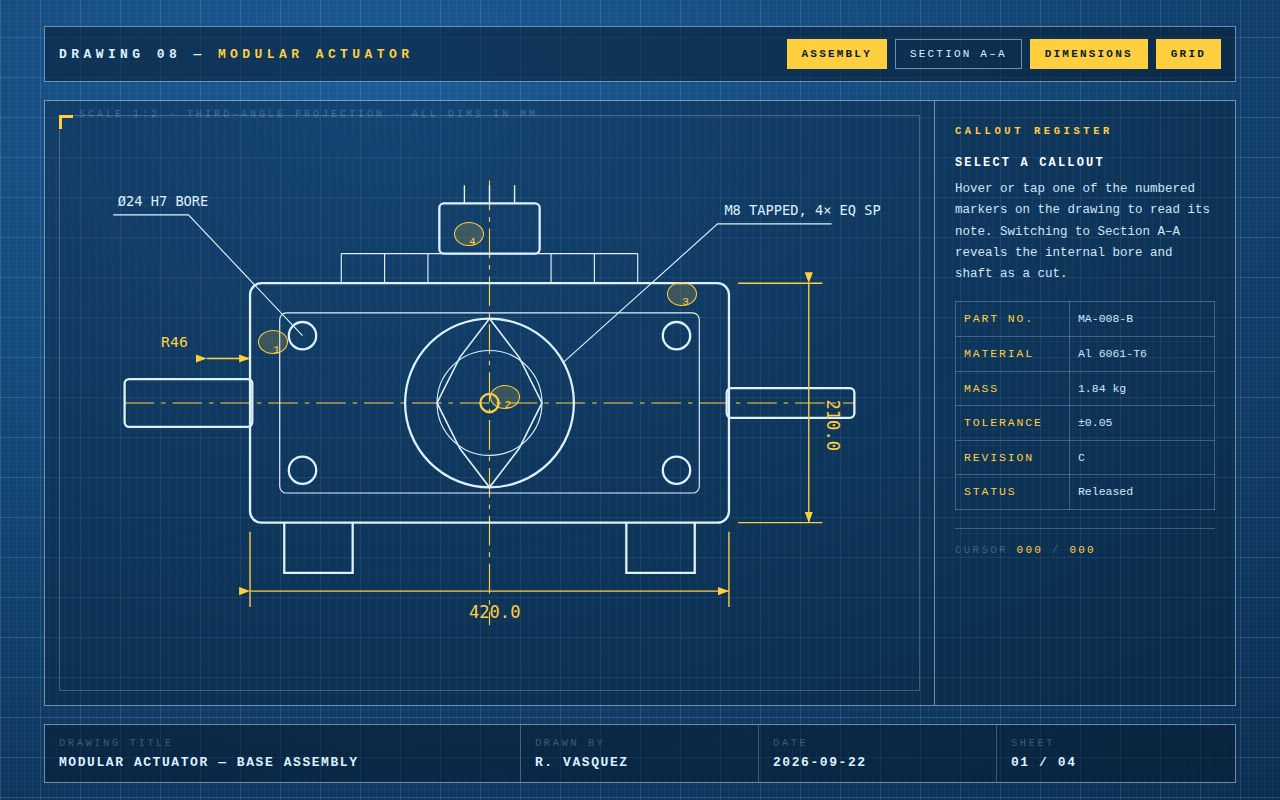 Screenshot of Blueprint Wireframe — Interactive Engineering Drawing