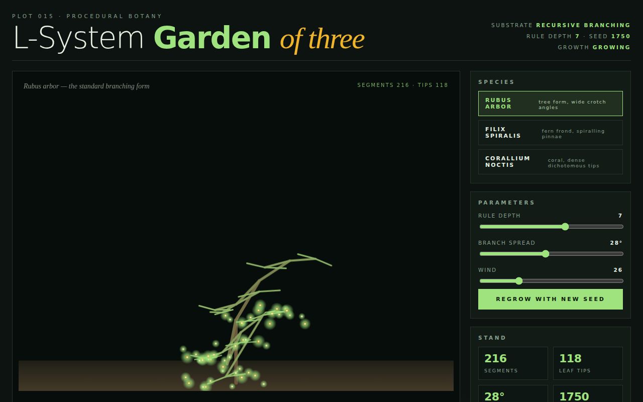 Screenshot of L-System Garden — Recursive Branching Plant on Canvas