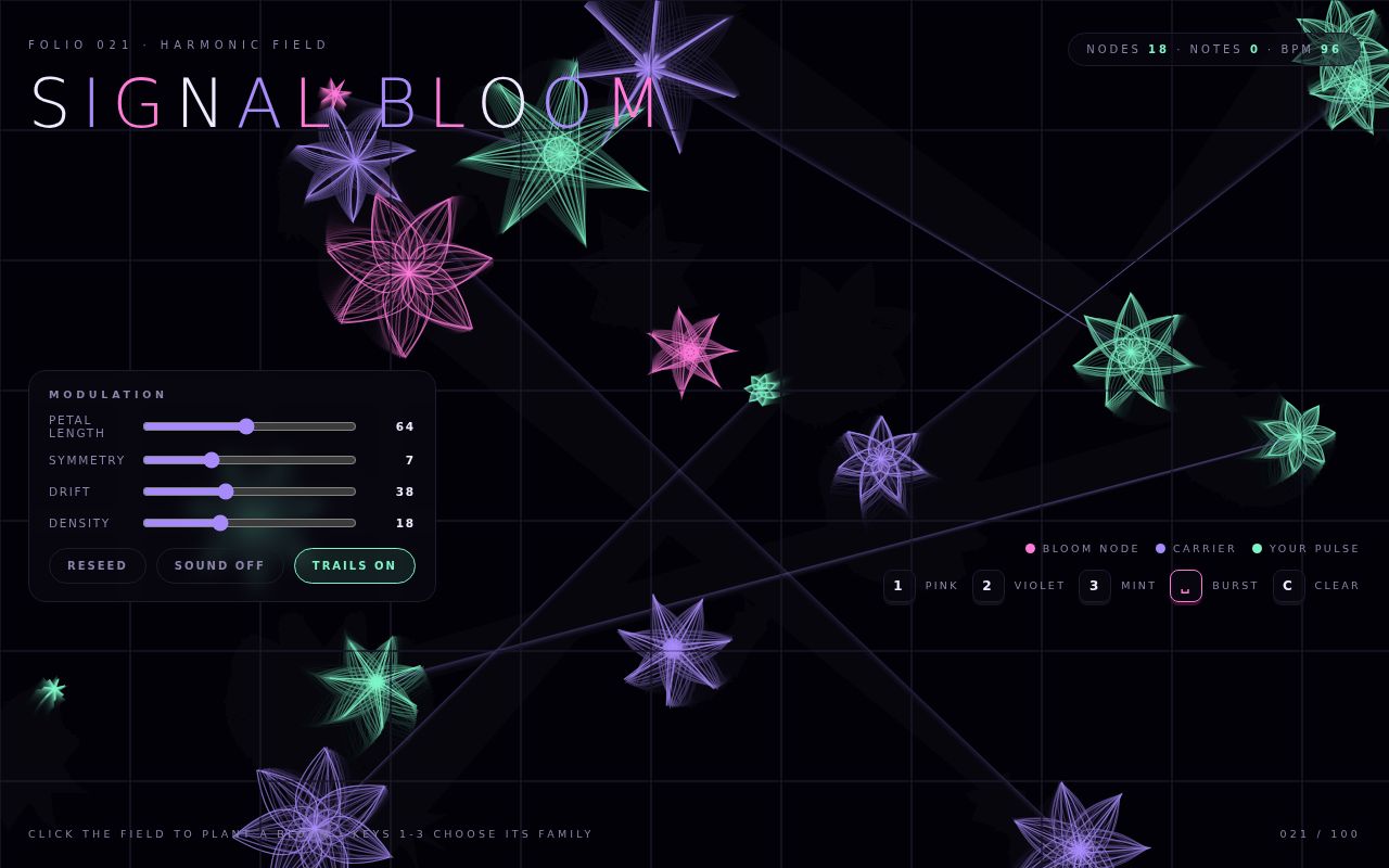Screenshot of Signal Bloom — Reactive Petal Field with Optional Tone