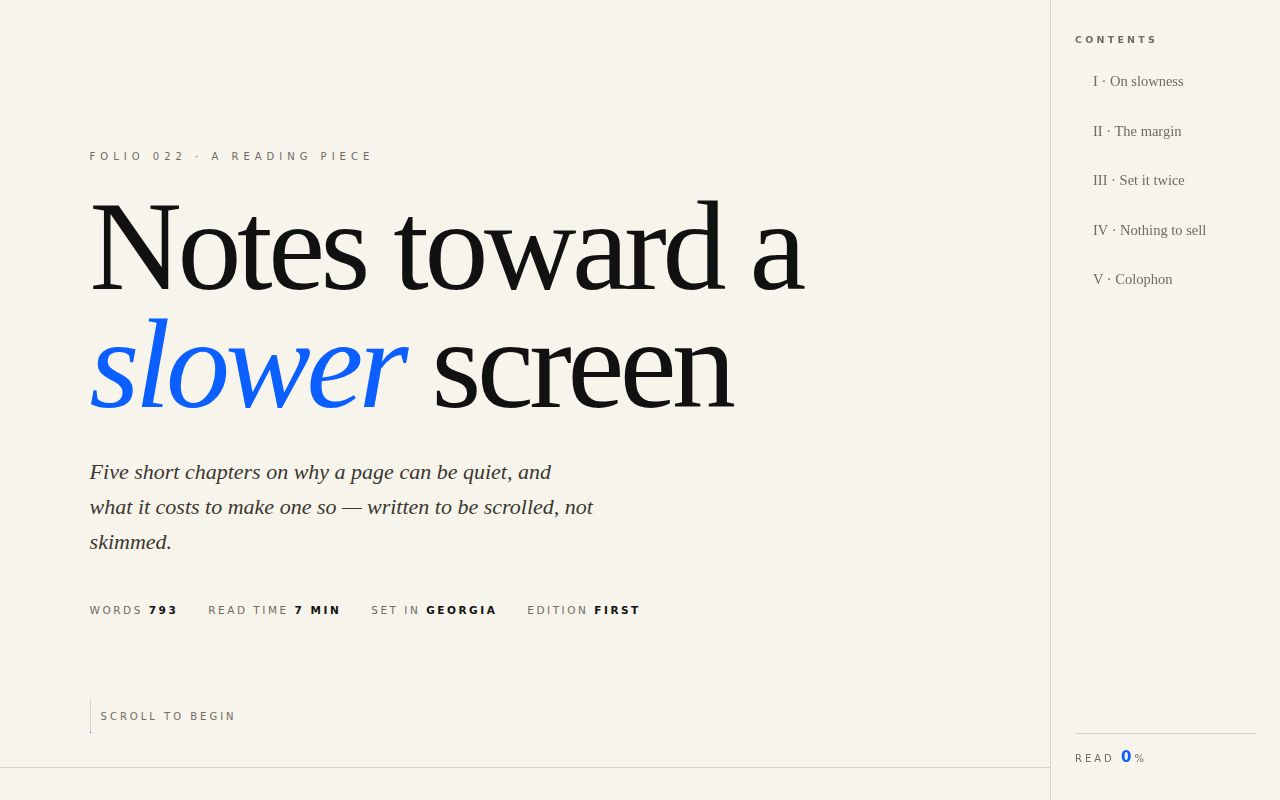 Screenshot of Slow Manifesto — Scroll-Driven Editorial Longform