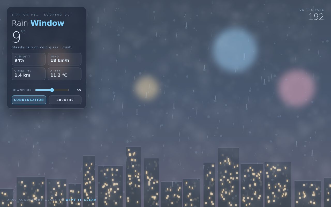 Screenshot of Rain Window — Condensation You Can Wipe on a Rainy Pane