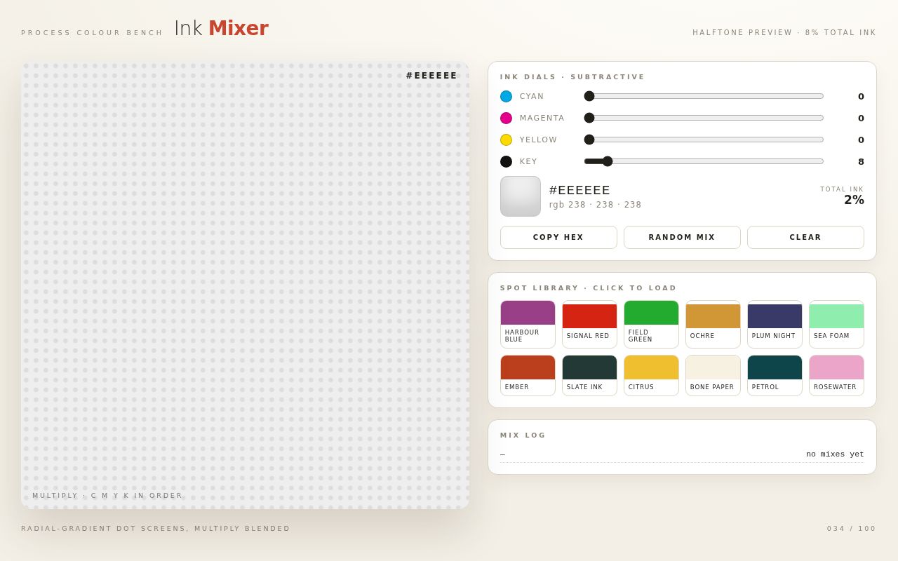 Screenshot of Ink Mixer — Process-Colour Halftone Bench