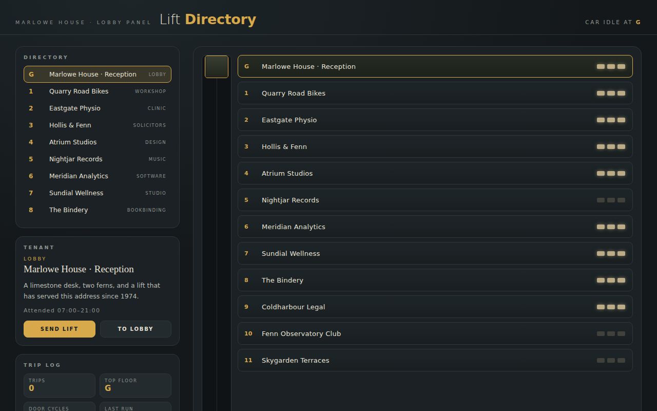 Screenshot of Lift Directory — Call the Car at Marlowe House