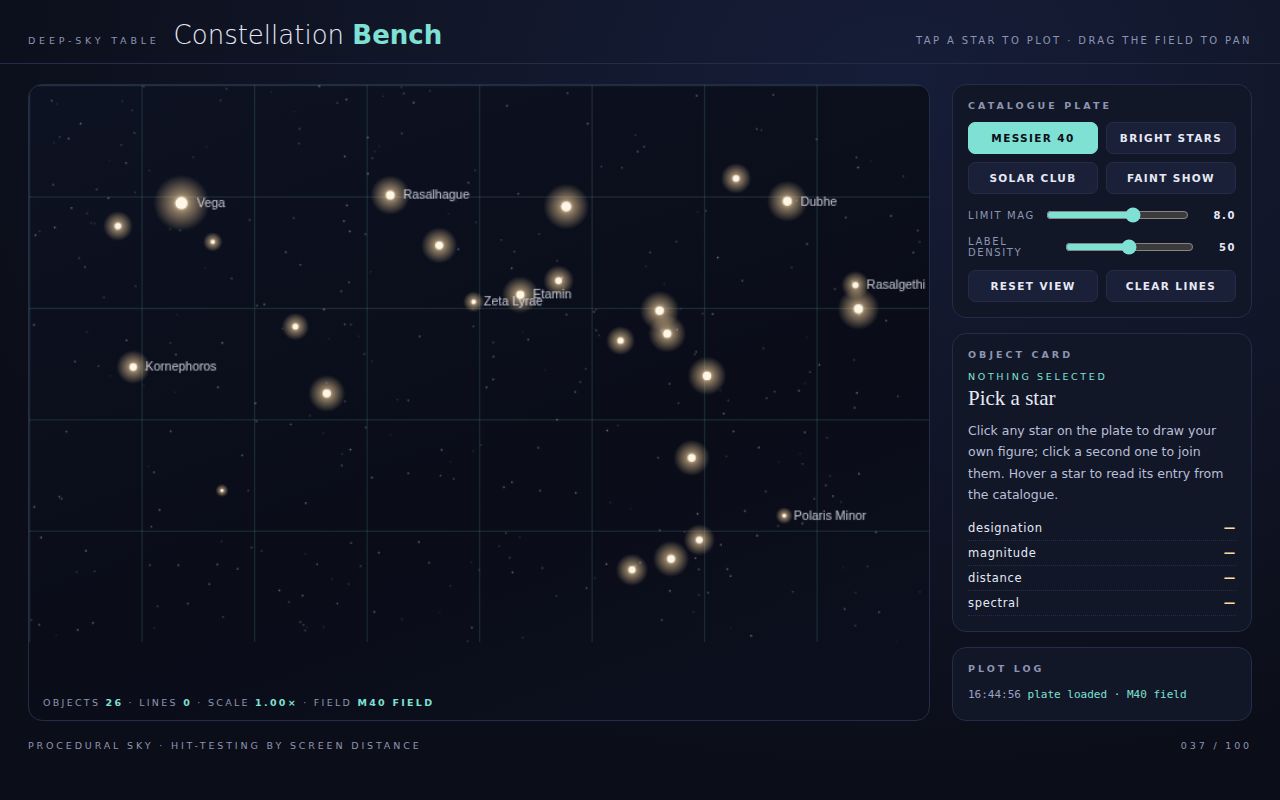 Screenshot of Constellation Bench — Draw Your Own Figures on a Star Plate