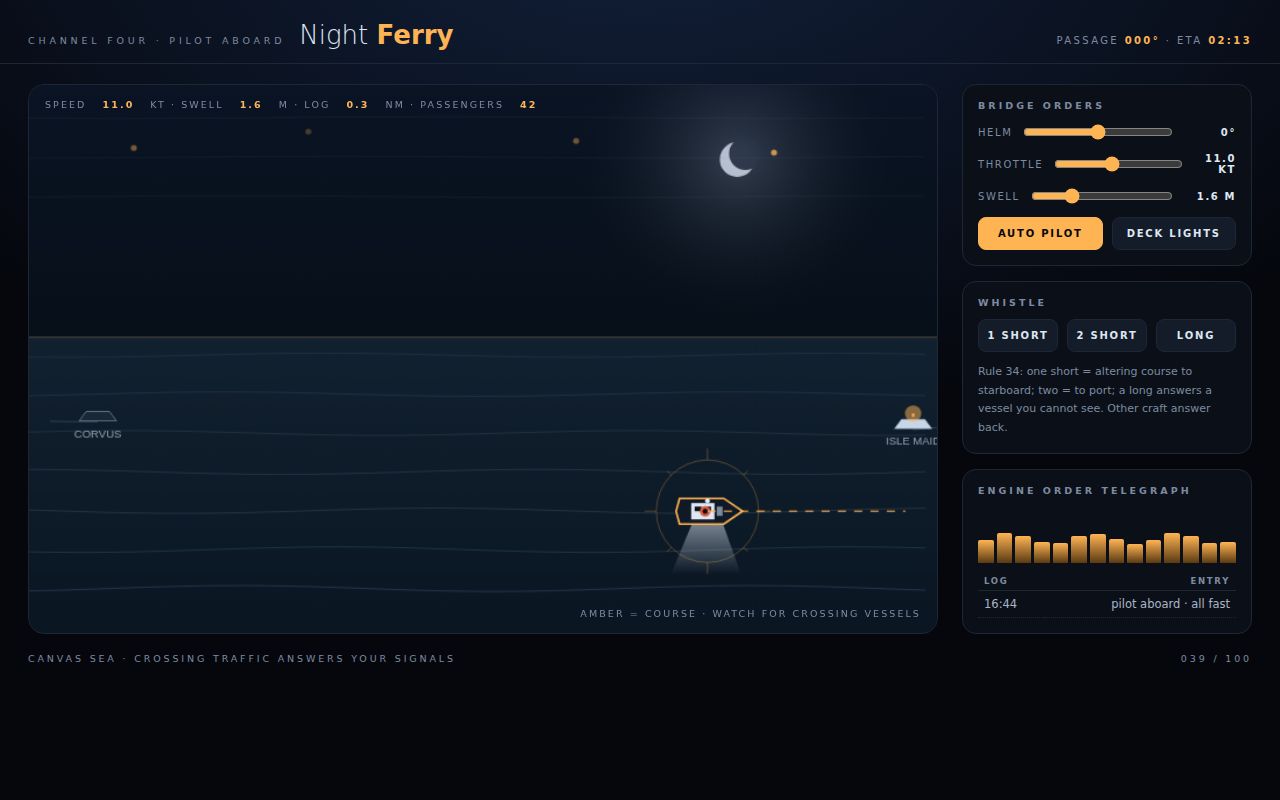 Screenshot of Night Ferry — Bridge Orders on a Moonlit Crossing