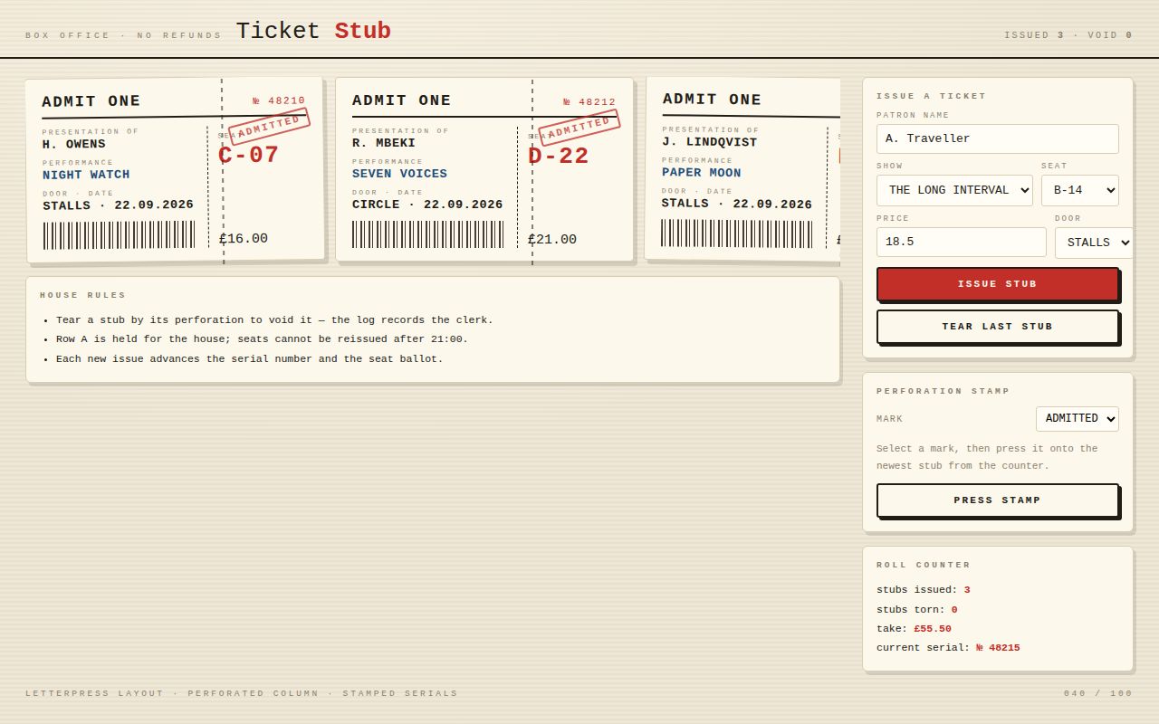 Screenshot of Ticket Stub — Box Office Roll with Perforated Stubs