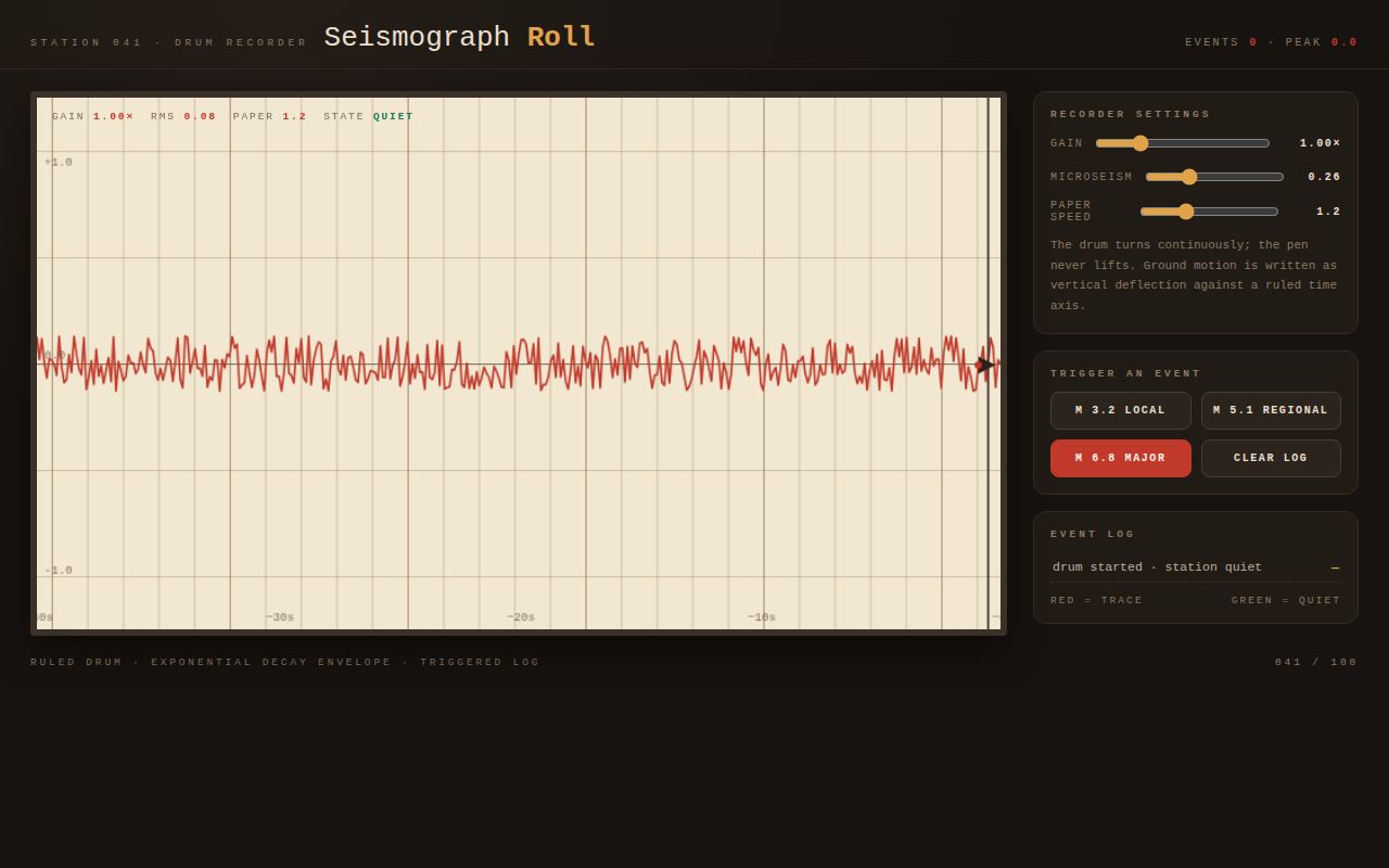 Screenshot of Seismograph Roll — Drum Recorder Trace