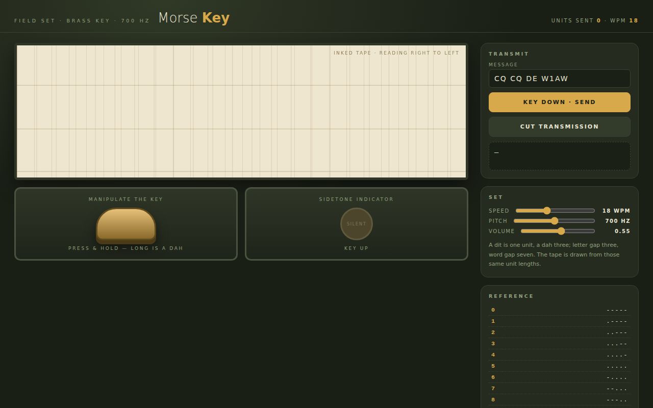 Screenshot of Morse Key — Field Set with Inked Tape and Sidetone