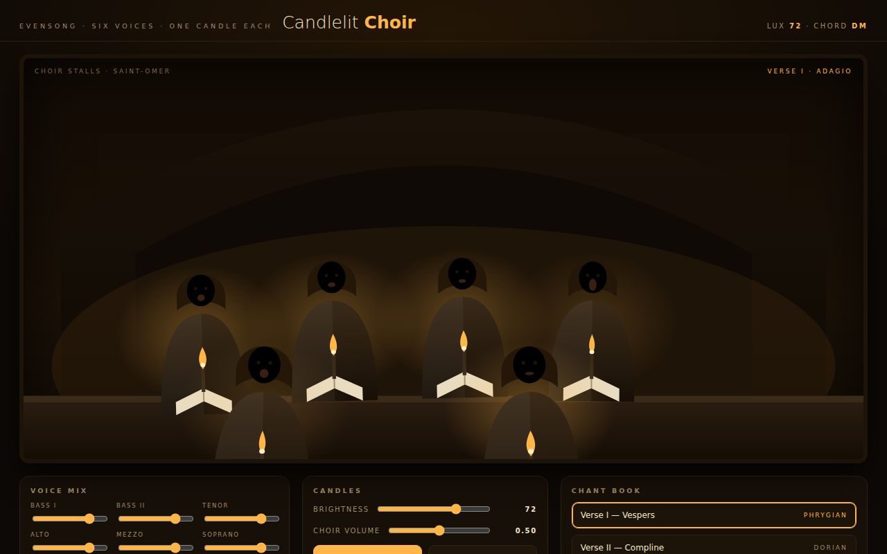 Screenshot of Candlelit Choir — Six Voices in the Stalls