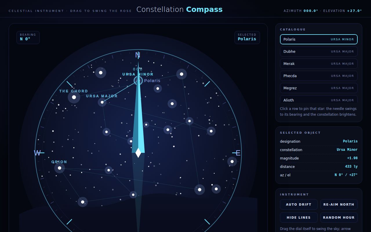 Screenshot of Constellation Compass — A Draggable Celestial Rose