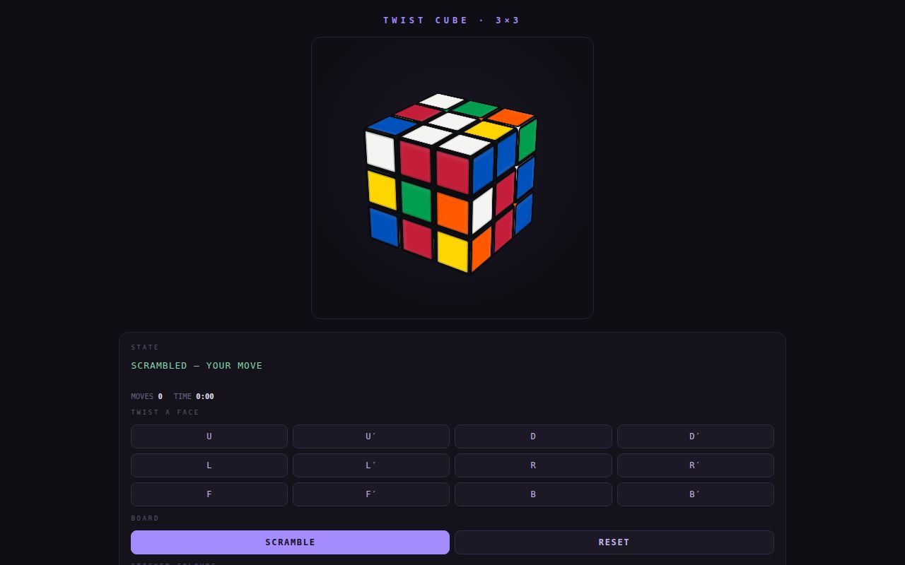 Screenshot of Twist Cube — 3×3 Pocket Cube Bench