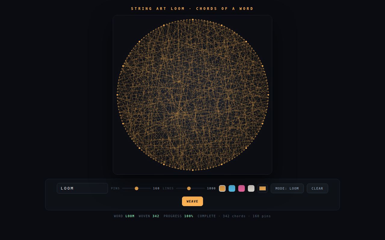 Screenshot of String Art Loom — Chords of a Word
