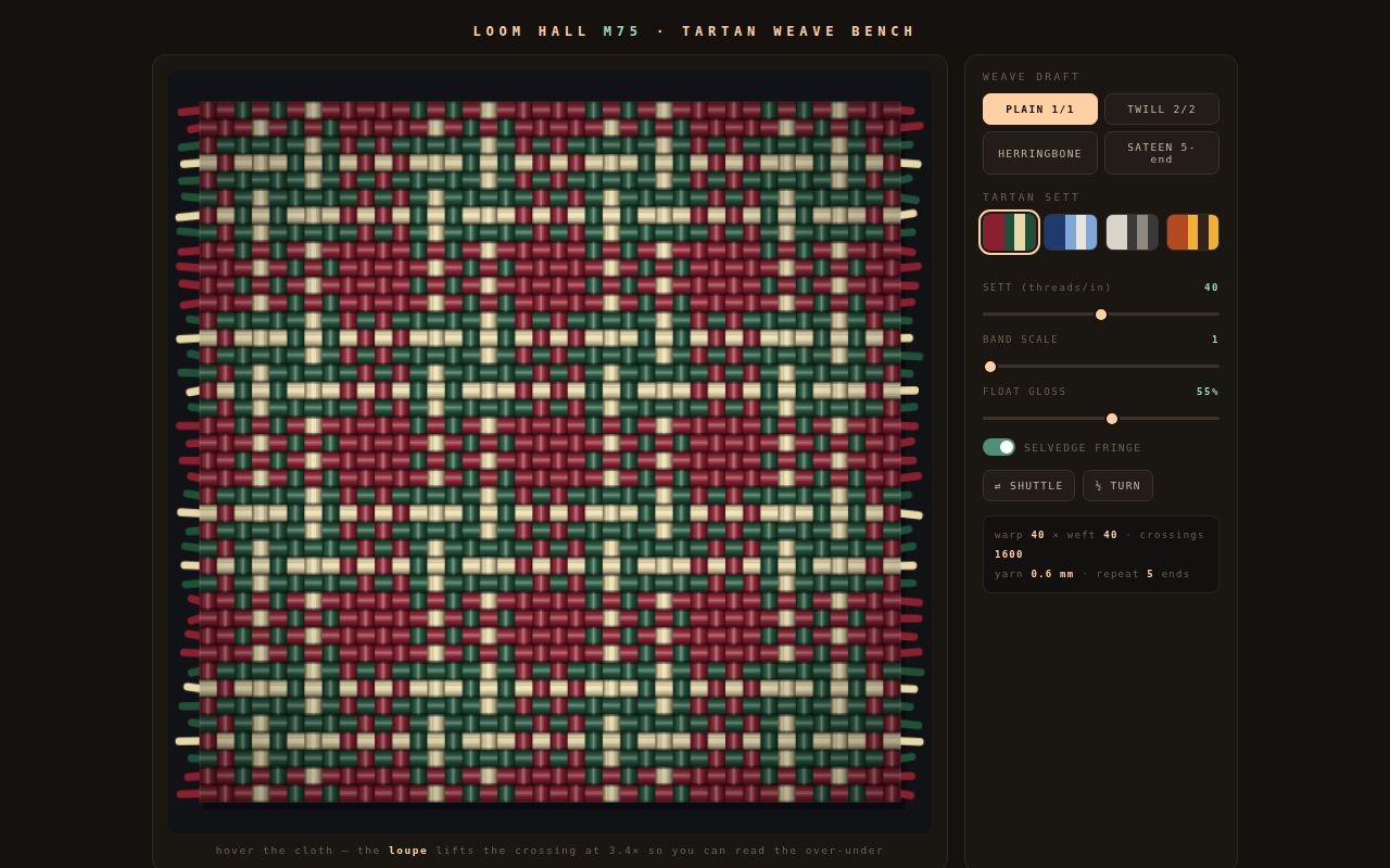 Screenshot of Loom Hall — Tartan Weave Bench