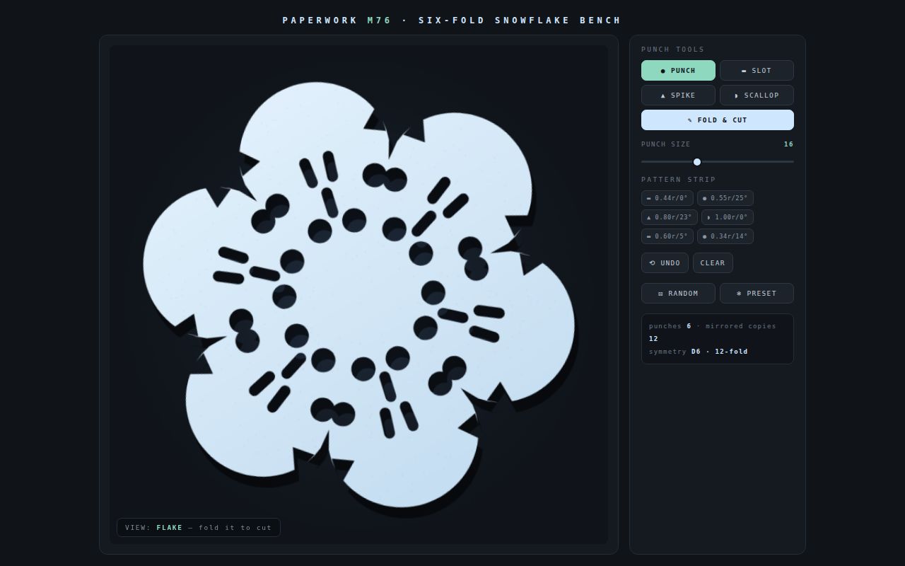 Screenshot of Paperwork — Six-Fold Snowflake Bench