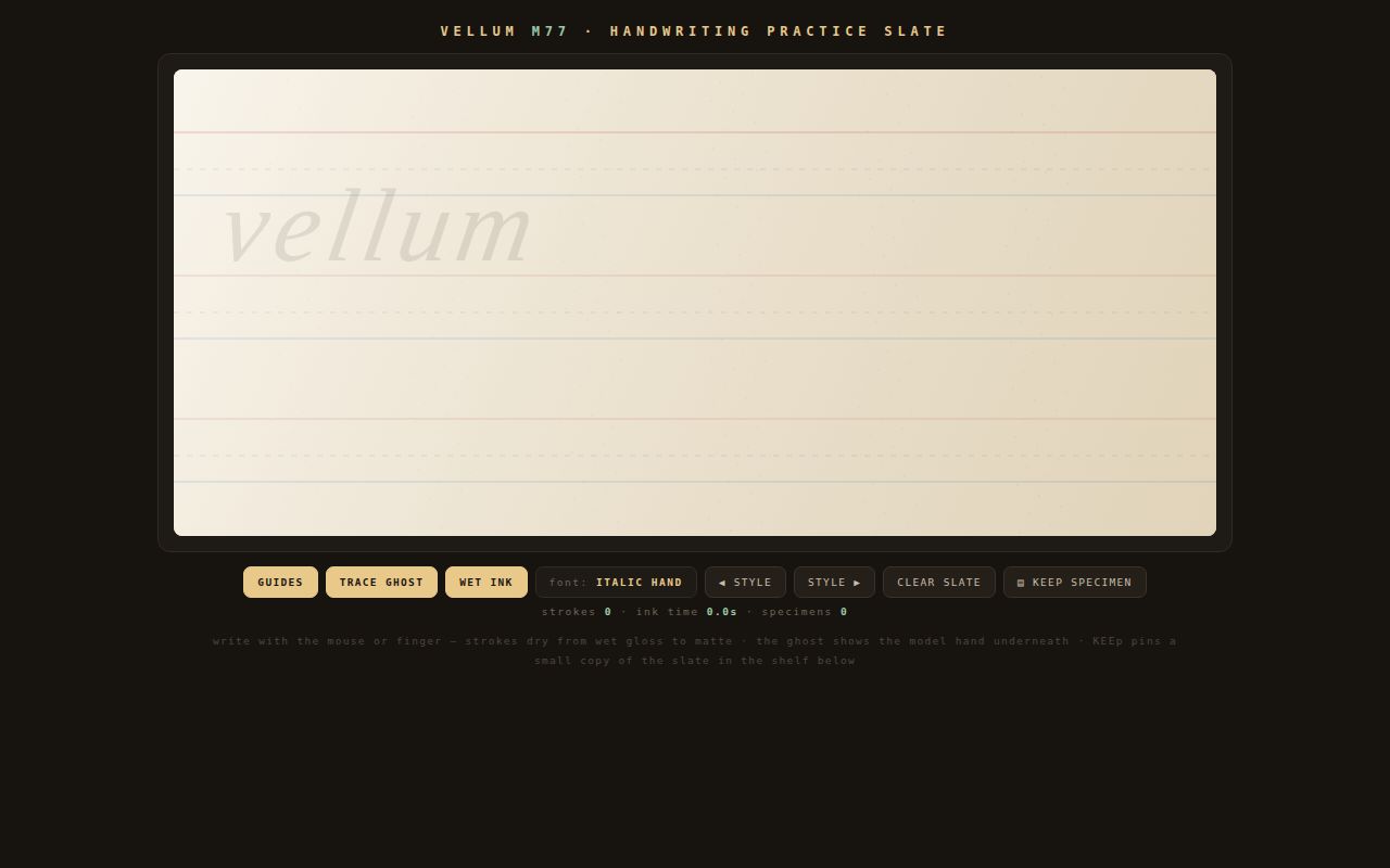 Screenshot of Vellum — Handwriting Practice Slate