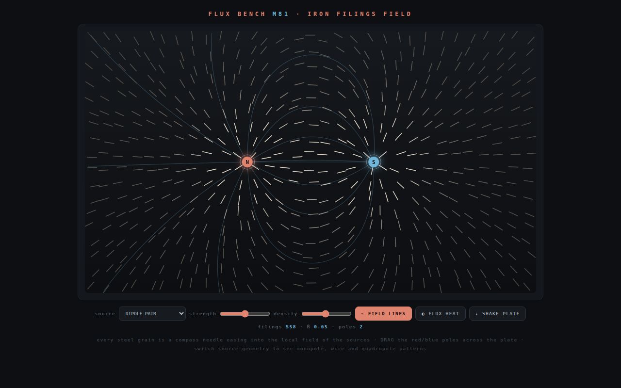 Screenshot of Flux Bench — Iron Filings Field