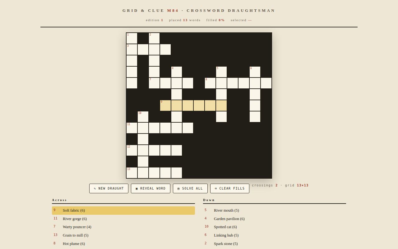 Screenshot of Grid & Clue — Crossword Draughtsman