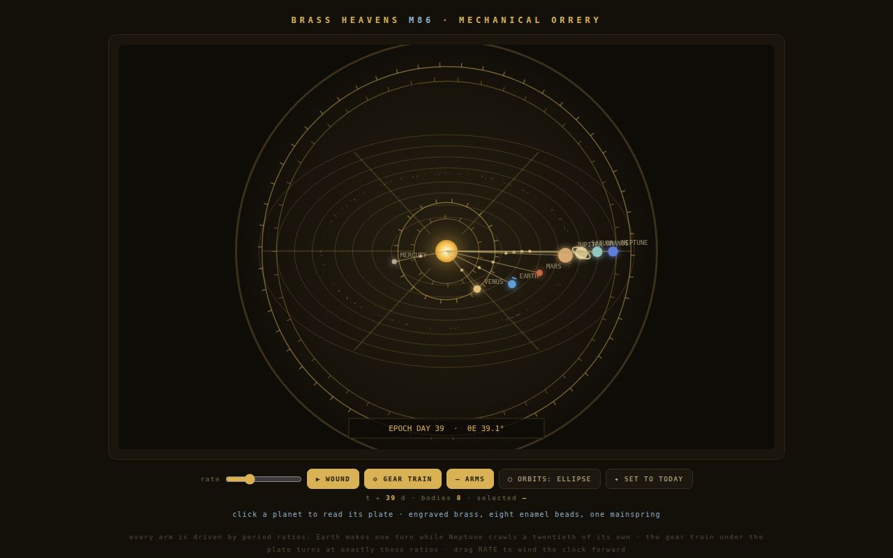 Screenshot of Brass Heavens — Mechanical Orrery