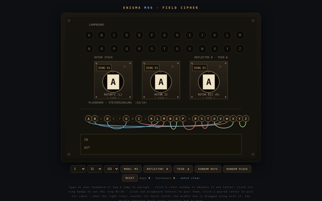 Screenshot of Enigma — Field Cipher Machine