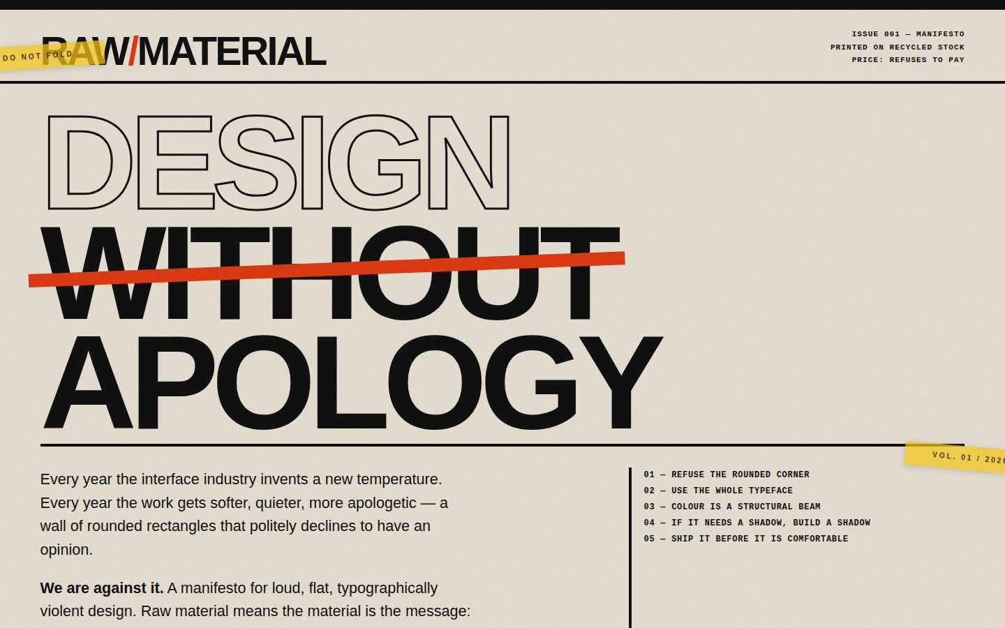 RAW MATERIAL — A Brutalist Manifesto screenshot