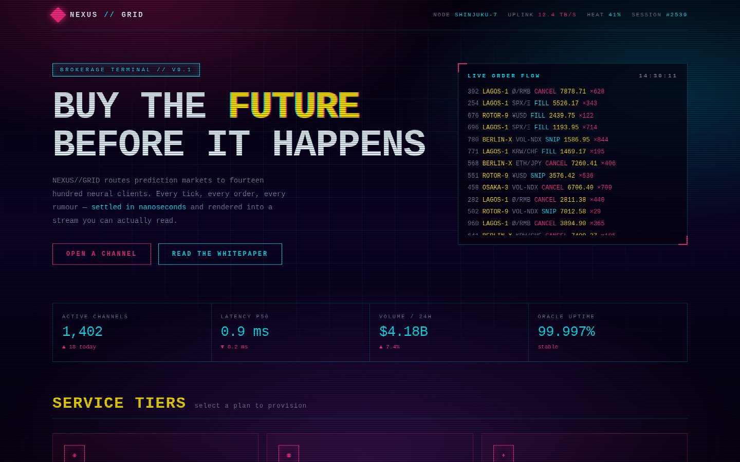 NEXUS//GRID — Cyberpunk Data Broker screenshot