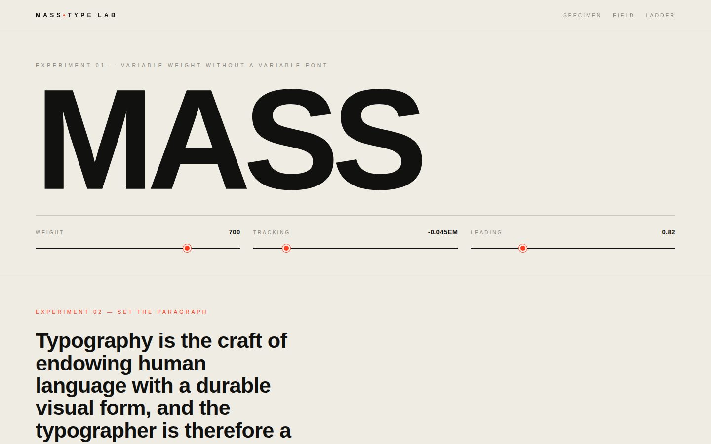MASS — A kinetic type laboratory screenshot