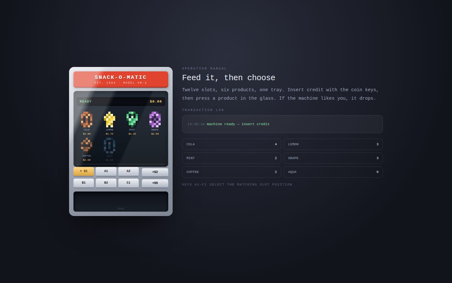 SNACK-O-MATIC — a vending machine you can operate screenshot