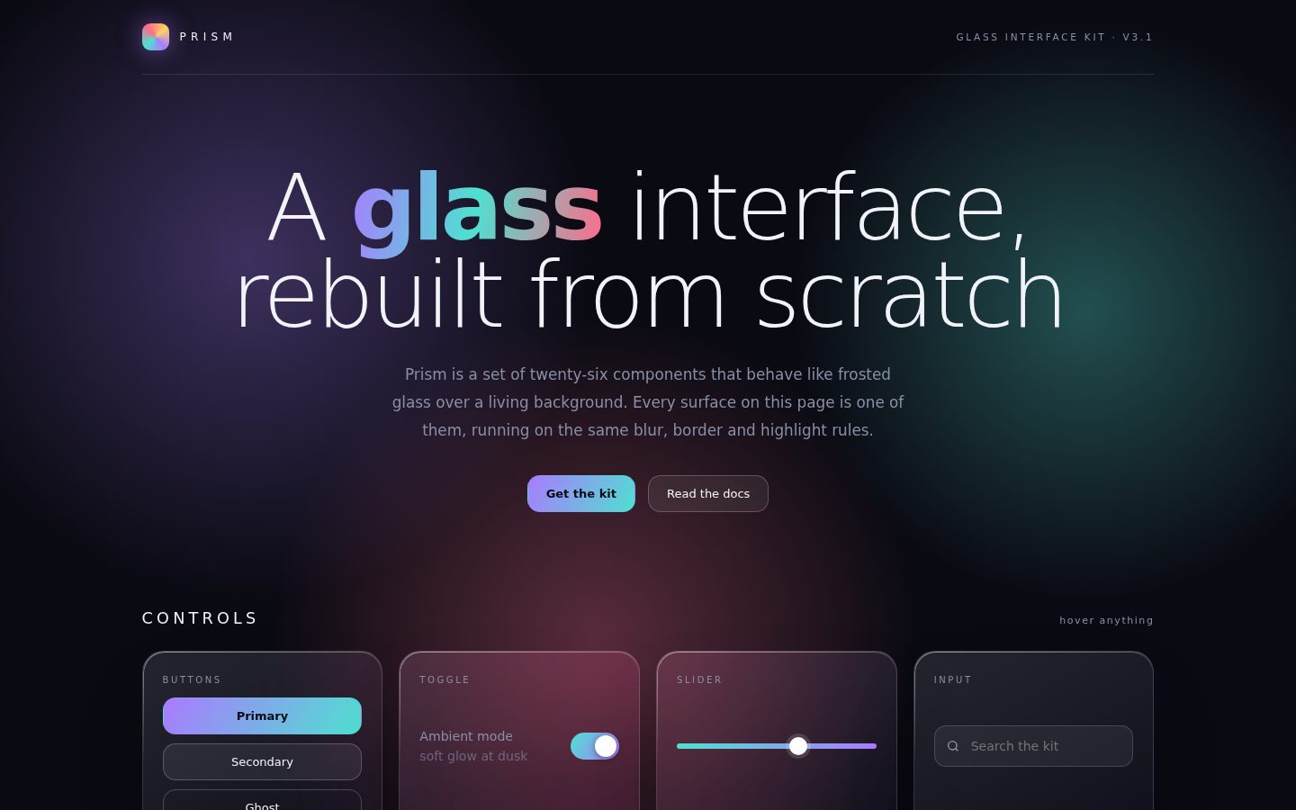 PRISM — a glass interface kit screenshot