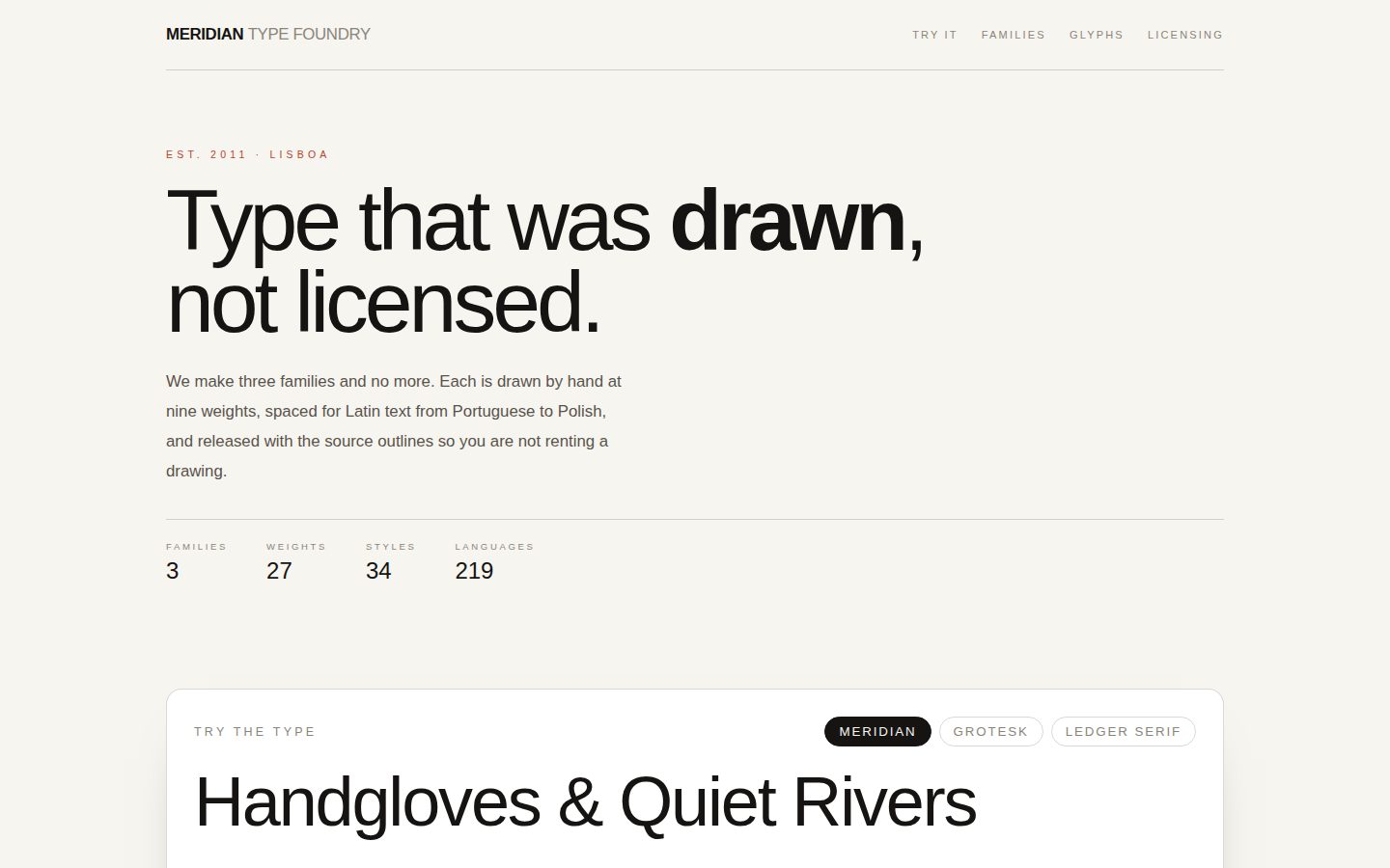 MERIDIAN TYPE — a foundry screenshot