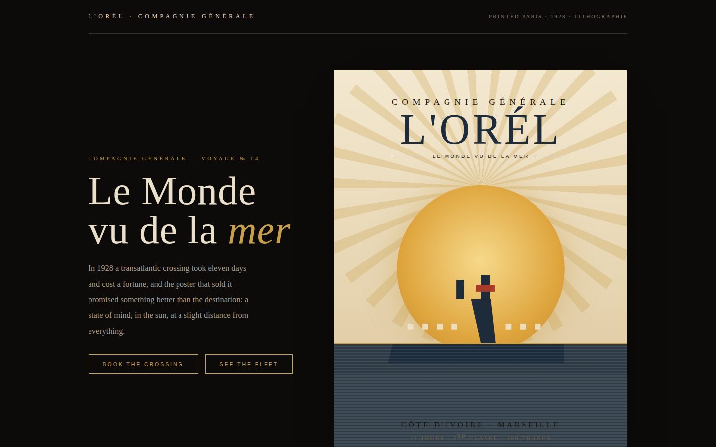 L'ORÉL — an art deco travel poster screenshot