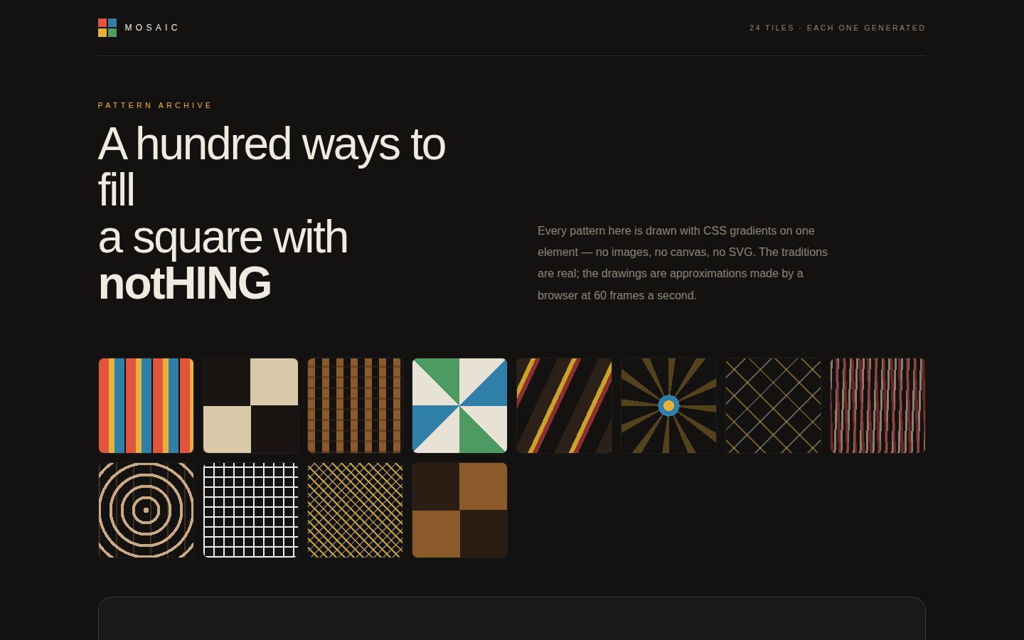 MOSAIC — a hundred patterns screenshot