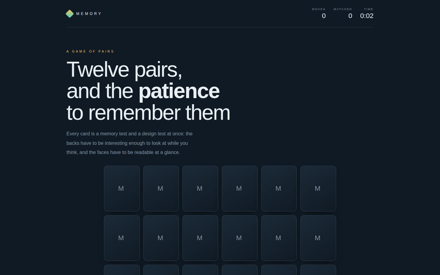MEMORY — a game of pairs screenshot