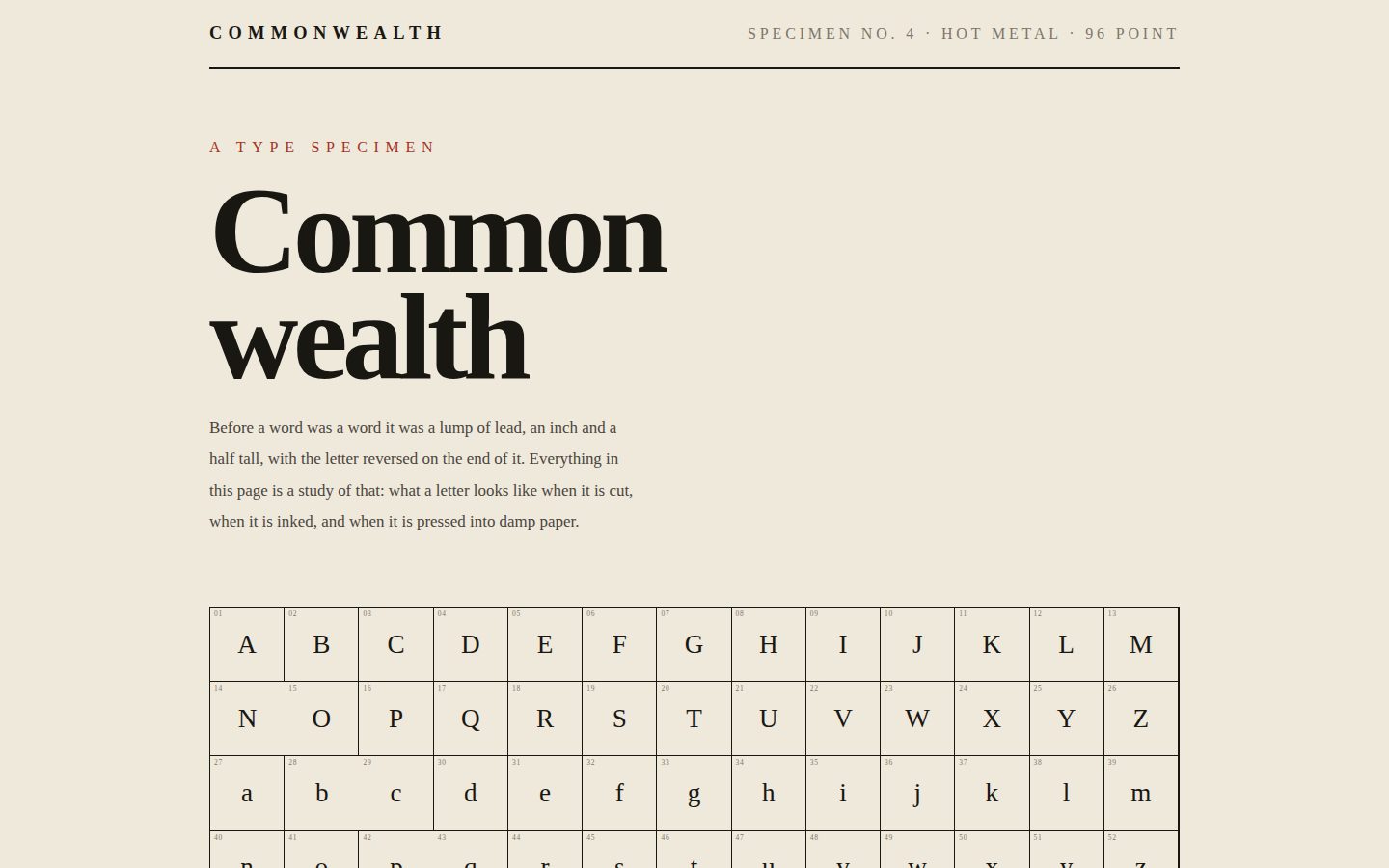 COMMONWEALTH — a type specimen screenshot