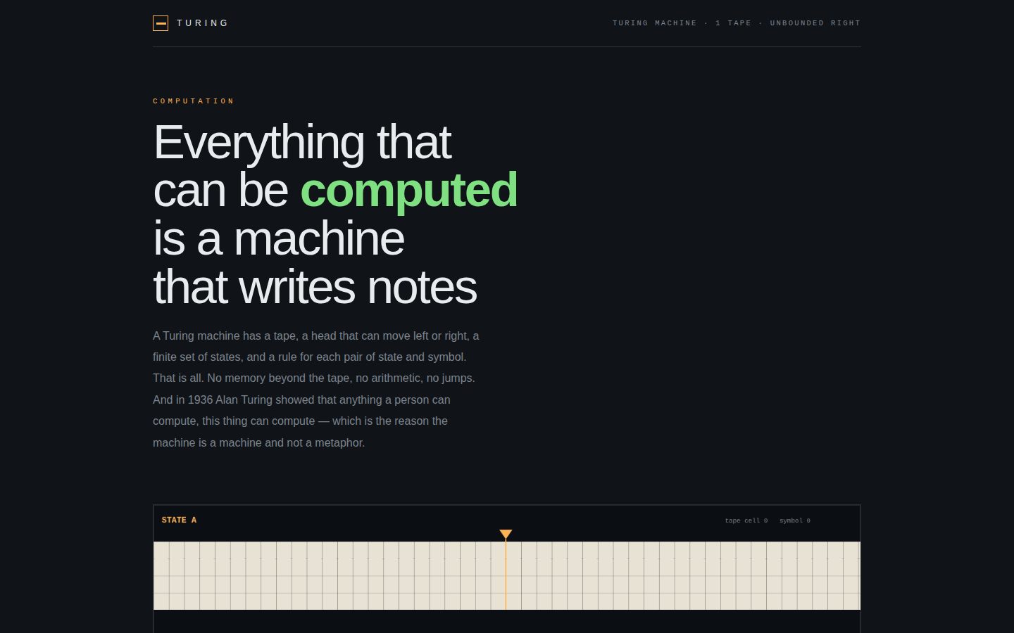TURING — a machine on a tape screenshot