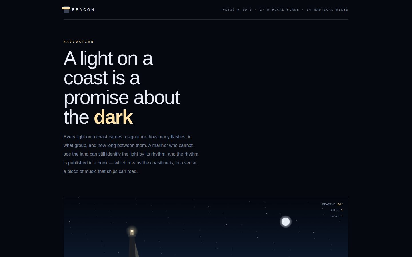 BEACON — the light that keeps a coast honest screenshot