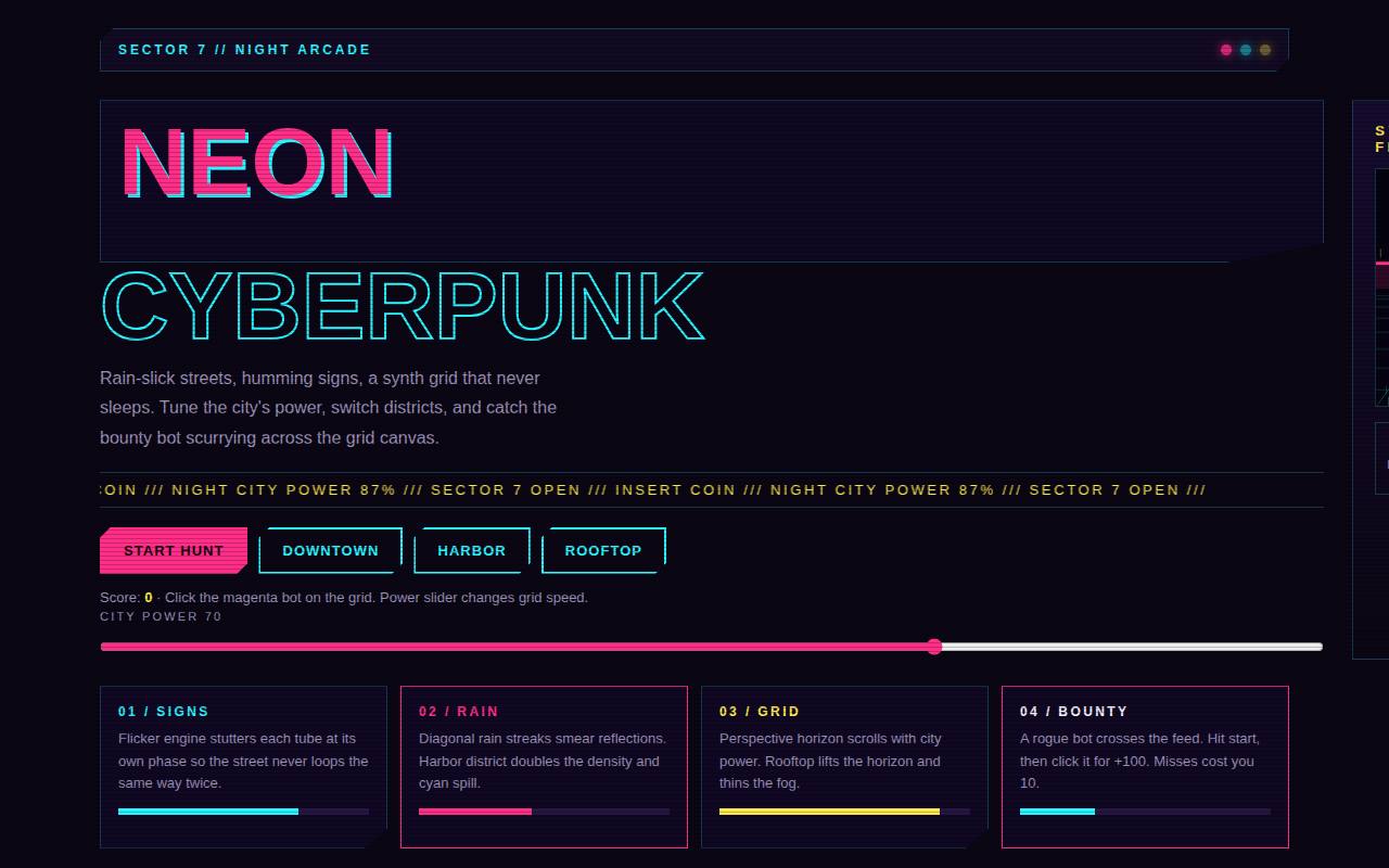 Neon Cyberpunk — Sector 7 Arcade — screenshot