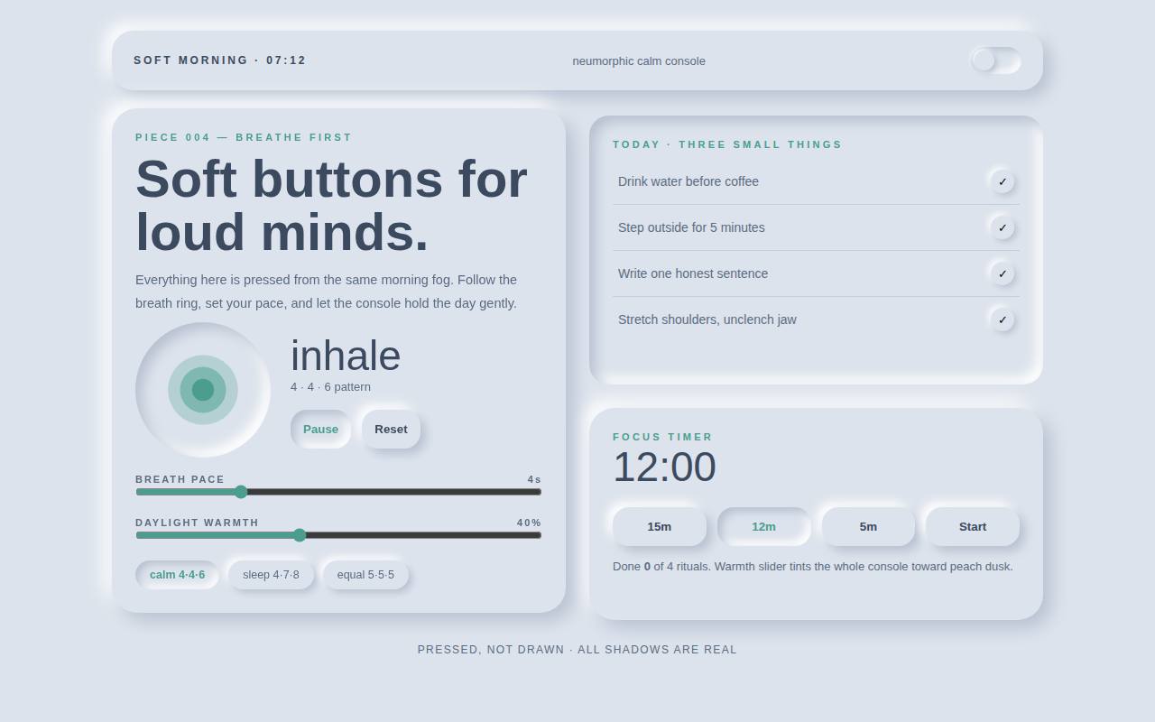 Neumorphic Calm — Soft Morning Console — screenshot