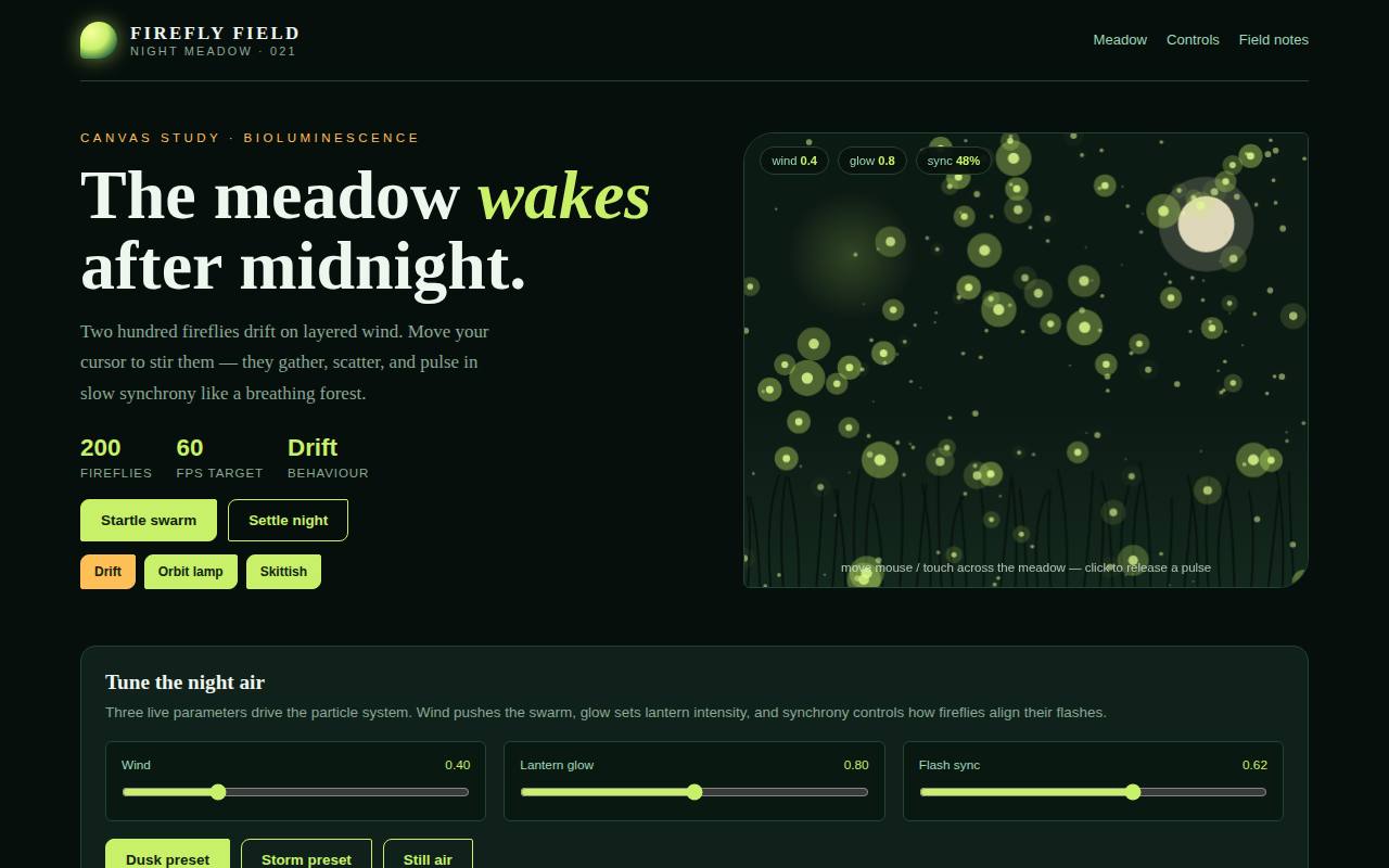 Canvas Fireflies — Night Meadow — screenshot