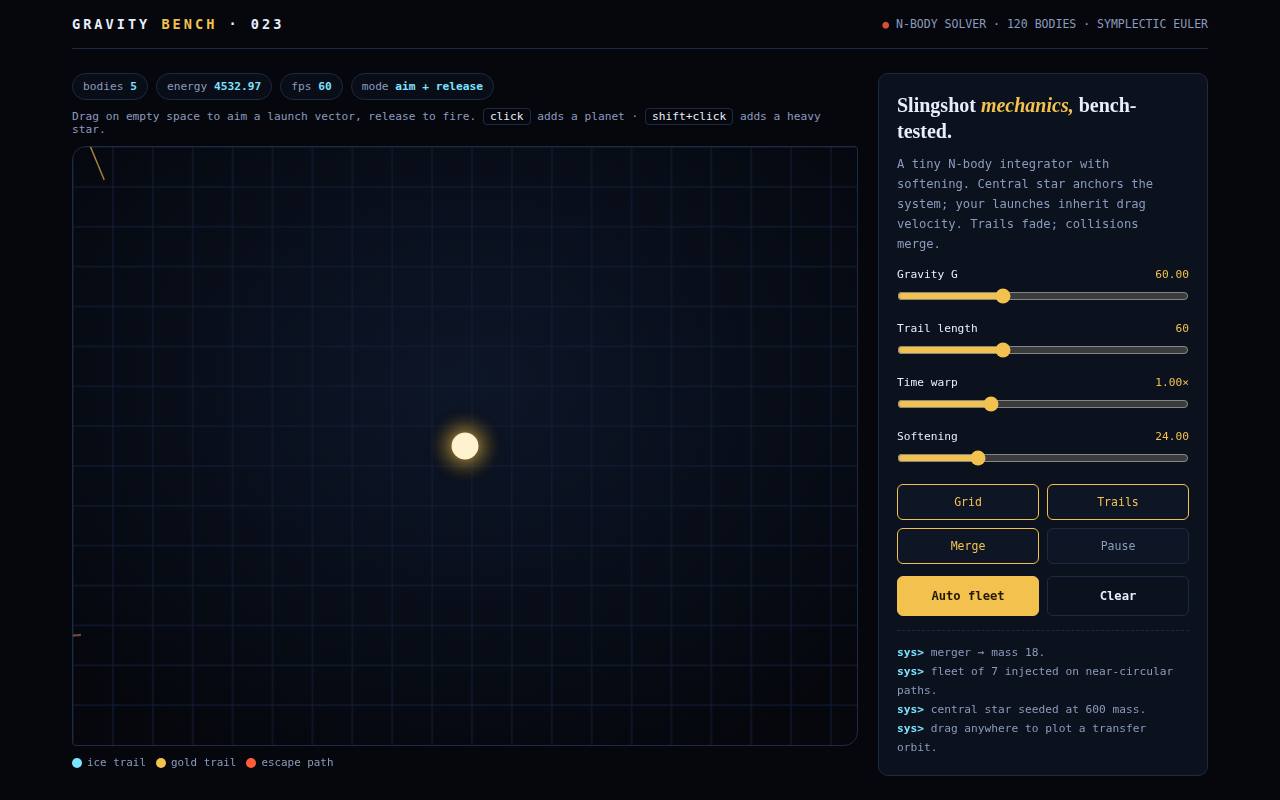 Physics Orbits — Gravity Bench — screenshot
