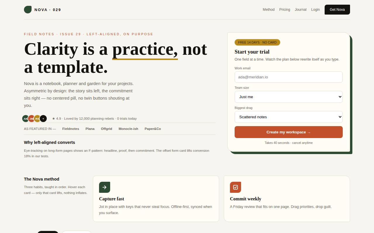 Nova — Left-Aligned Landing — screenshot