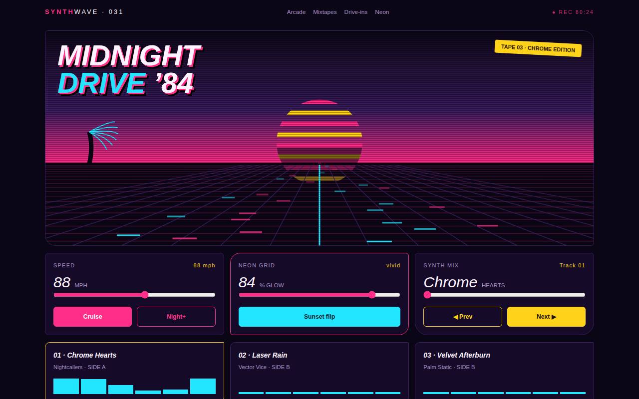 Retro Synthwave — Midnight Drive — screenshot