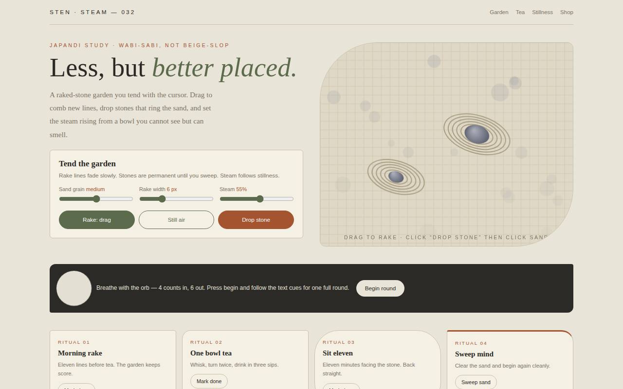 Japandi Zen — Stone and Steam — screenshot
