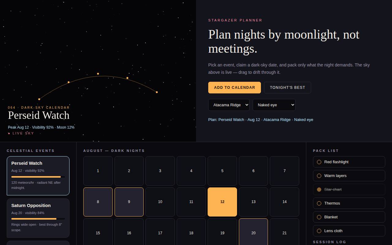 Stargazer Planner — screenshot