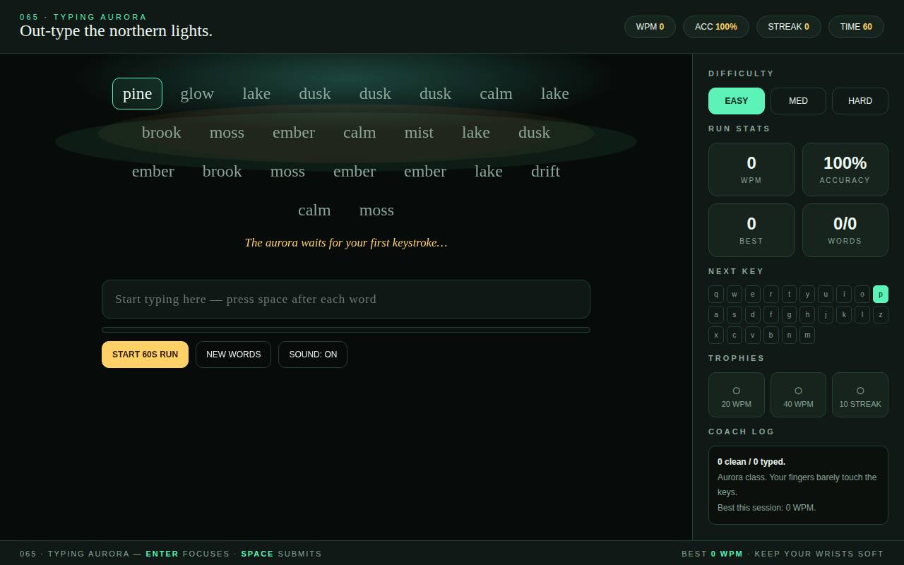 Typing Aurora Game — screenshot
