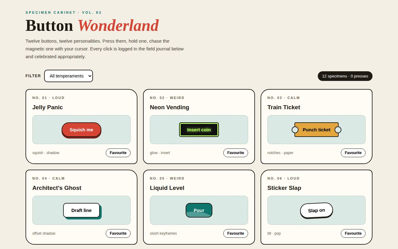 Button Wonderland — Specimen Cabinet — screenshot