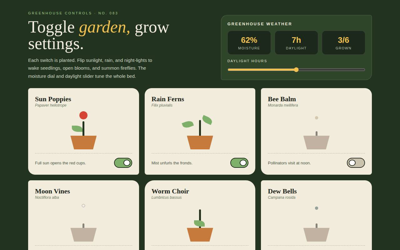 Toggle Garden — Grow Your Settings — screenshot