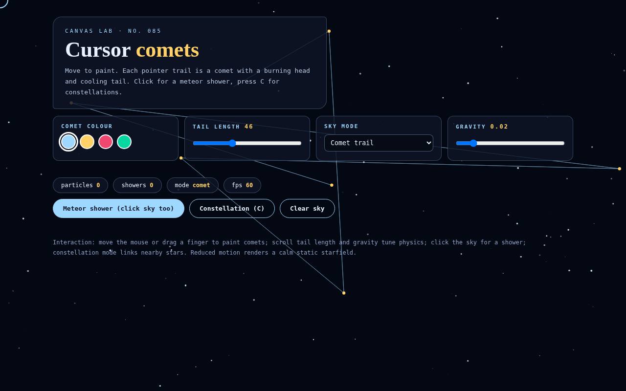 Cursor Comets — Night Sky Playground — screenshot