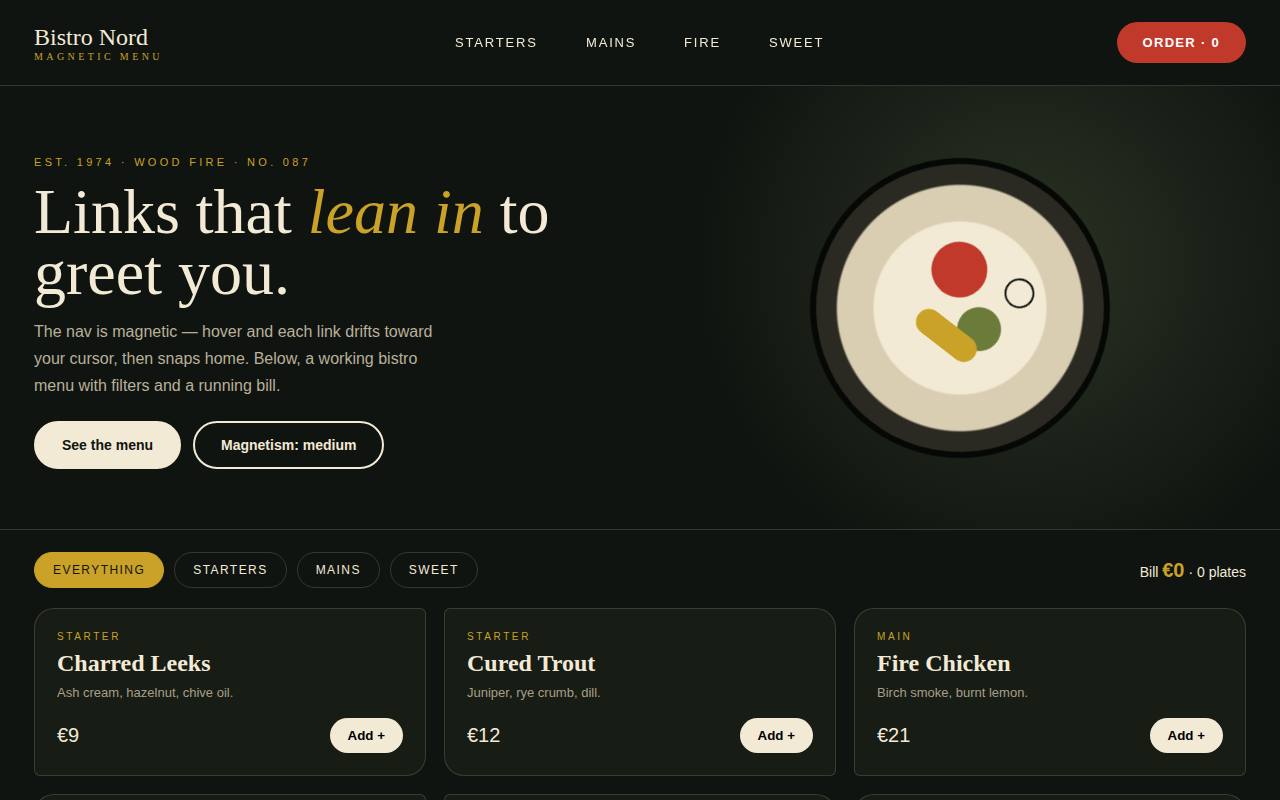 Magnetic Menu — Bistro Nord — screenshot
